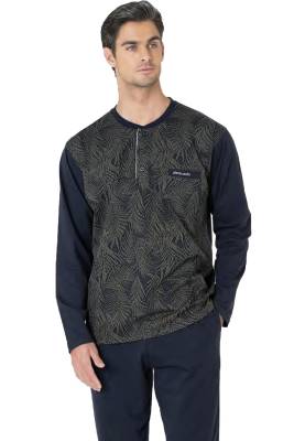 Pierre Cardin - %100 Pamuklu Jakarlı Kutulu Yuvarlak Yakası Düğmeli Erkek Pijama Takım (1)