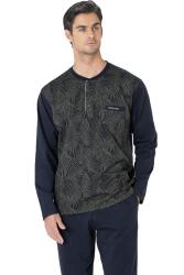 %100 Pamuklu Jakarlı Kutulu Yuvarlak Yakası Düğmeli Erkek Pijama Takım (1)