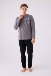 %100 Pamuklu Kışlık Erkek Pijama Takım, Cep Detaylı - 6