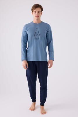 %100 Pamuklu Kışlık Erkek Pijama Takım, Dar Paça ve Cepli - 2