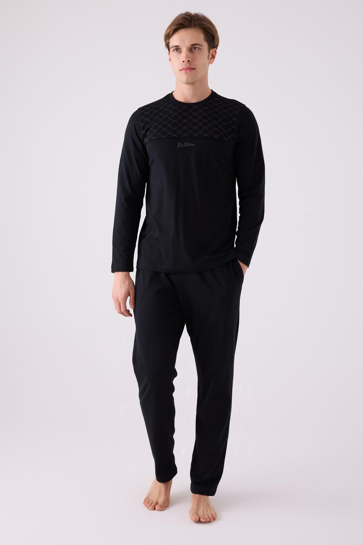 %100 Pamuklu Kışlık Erkek Pijama Takım, İçi Şardonlu, Uzunkol ve Cepli