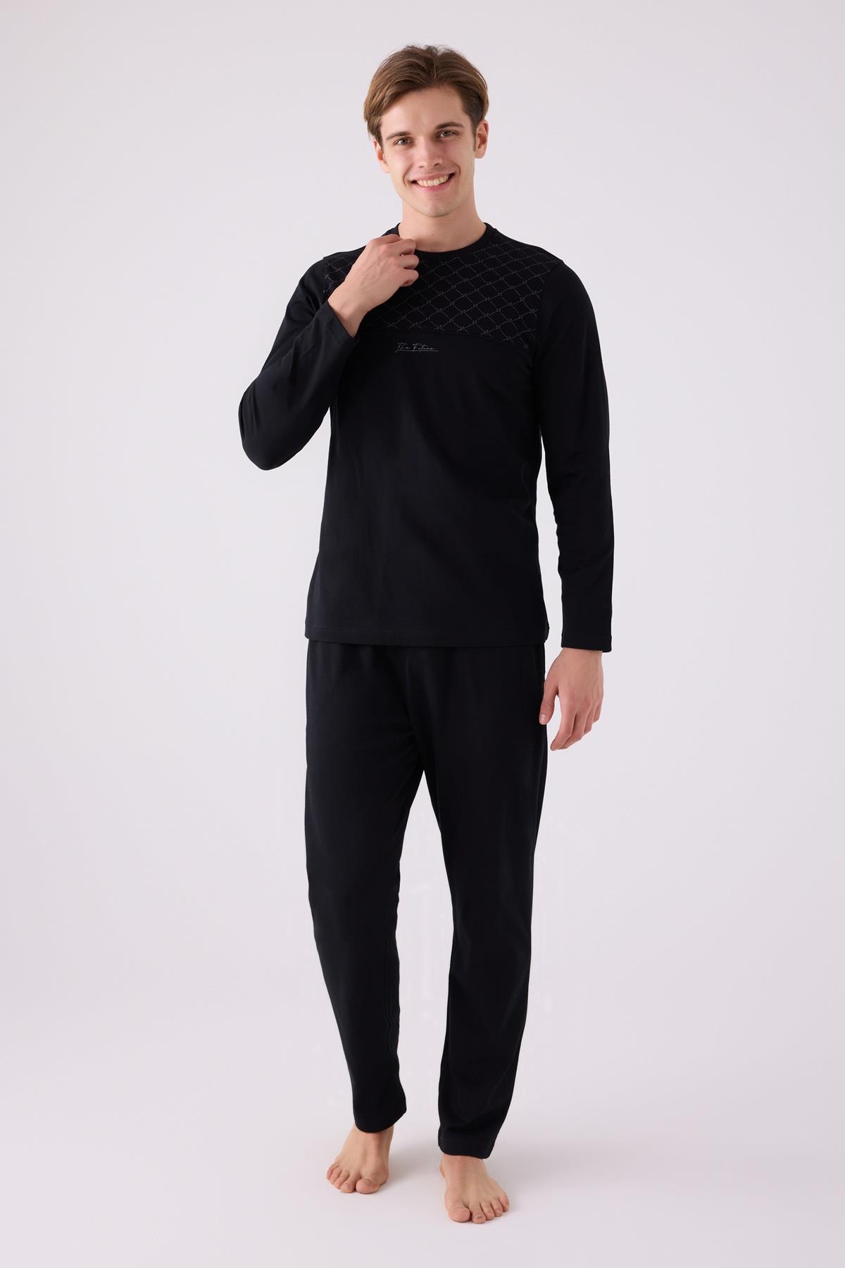 %100 Pamuklu Kışlık Erkek Pijama Takım, İçi Şardonlu, Uzunkol ve Cepli
