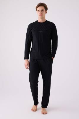 Arnetta - %100 Pamuklu Kışlık Erkek Pijama Takım, İçi Şardonlu, Uzunkol ve Cepli
