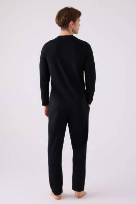 %100 Pamuklu Kışlık Erkek Pijama Takım, İçi Şardonlu, Uzunkol ve Cepli - 4