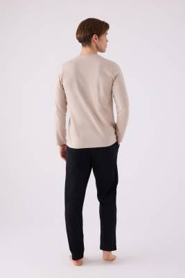 %100 Pamuklu Kışlık Erkek Pijama Takım, İçi Şardonlu, Uzunkol ve Cepli - 8