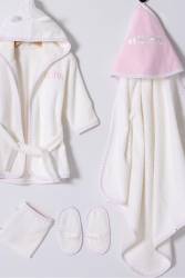 %100 Pamuklu Kız Bebek Bornoz Seti - Thumbnail