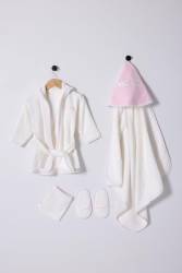 %100 Pamuklu Kız Bebek Bornoz Seti - Thumbnail