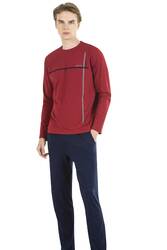 %100 Pamuklu Mevsimlik Uzunkol Penye Erkek Pijama Takım - 1