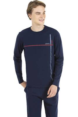 %100 Pamuklu Mevsimlik Uzunkol Penye Erkek Pijama Takım - 5