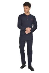 %100 Pamuklu Penye Çeyizlik Düz Renk Kutulu Erkek Pijama Takım, Kutulu Gönderilir Lacivert