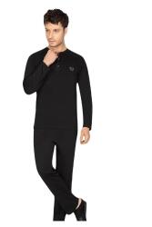 %100 Pamuklu Penye Çeyizlik Düz Renk Kutulu Erkek Pijama Takım, Kutulu Gönderilir Siyah