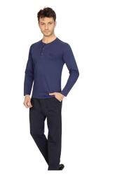 %100 Pamuklu Penye Çeyizlik Düz Renk Kutulu Erkek Pijama Takım, Kutulu Gönderilir indigo