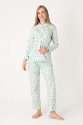 %100 Pamuklu, Puantiyeli Önden Düğmeli, Gömlek Yakalı Kadın Pijama Takım (1)
