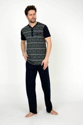 Erse - %100 Pamuklu, Süprem Penye Dokuma, Yakası Düğmeli, Kısa Kollu, Büyük Beden Erkek Pijama Takımı