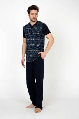 Erse - %100 Pamuklu, Süprem Penye Dokuma, Yakası Düğmeli, Kısa Kollu, Büyük Beden Erkek Pijama Takımı (1)