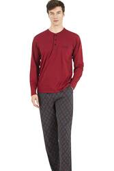 %100 Pamuklu Uzunkol Düğmeli Yaka Mevsimlik Kutulu Pijama Takım - 1