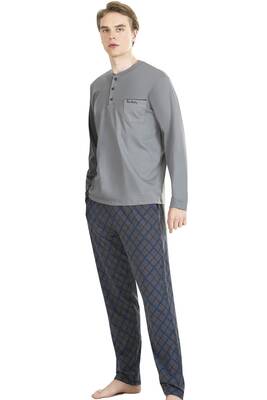 Pierre Cardin - %100 Pamuklu Uzunkol Düğmeli Yaka Mevsimlik Kutulu Pijama Takım (1)