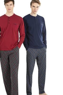 %100 Pamuklu Uzunkol Düğmeli Yaka Mevsimlik Kutulu Pijama Takım - 4