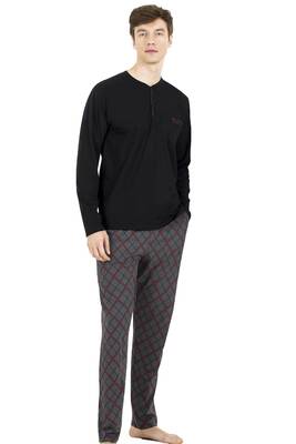 %100 Pamuklu Uzunkol Düğmeli Yaka Mevsimlik Kutulu Pijama Takım - 5