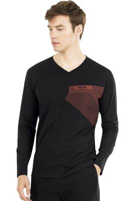 %100 Pamuklu Uzunkol V Yaka Mevsimlik Erkek Pijama Takım - 6