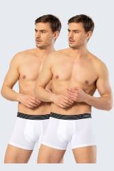 2 Adet Beyaz Erkek Boxer, %95 pamuk %5 likralı Erkek Boxer - Thumbnail