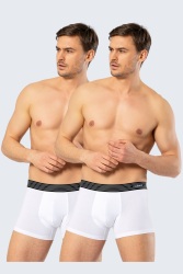 2 Adet Beyaz Erkek Boxer, %95 pamuk %5 likralı Erkek Boxer