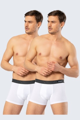 2 Adet Beyaz Erkek Boxer, %95 pamuk %5 likralı Erkek Boxer - 1