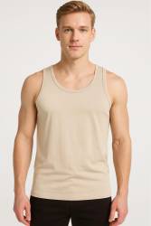 2 Adet Görünmez Atlet Erkek Taş Rengi Ince Askılı Iz Yapmayan Pamuklu Modal Premium Atlet - Thumbnail