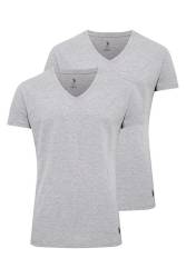 2 Adet V Yaka Kısa Kol Düz Renk T-shirt - Thumbnail