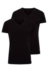 2 Adet V Yaka Kısa Kol Düz Renk T-shirt - Thumbnail