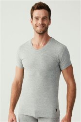 2 Adet V Yaka Kısa Kol Düz Renk T-shirt - 5