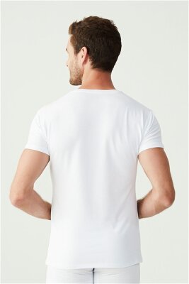 2 Adet V Yaka Kısa Kol Düz Renk T-shirt - 3