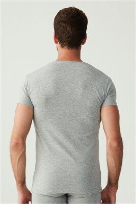 2 Adet V Yaka Kısa Kol Düz Renk T-shirt - 7
