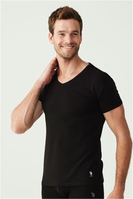 2 Adet V Yaka Kısa Kol Düz Renk T-shirt - 8