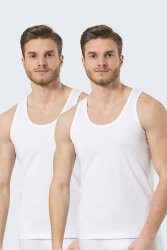 2'li %100 Pamuklu Erkek Penye Beyaz Atlet