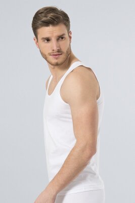 2'li %100 Pamuklu Erkek Penye Beyaz Atlet - 3