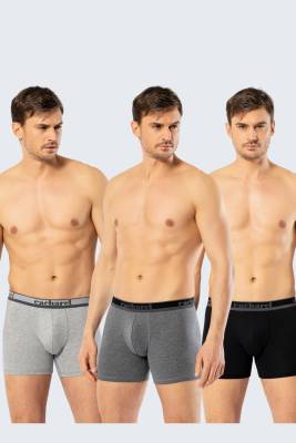 Cacharel - 3'lü Erkek Boxer, Uzun Paça Pamuklu Likralı Erkek Boxer