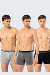 3'lü Erkek Boxer, Uzun Paça Pamuklu Likralı Erkek Boxer