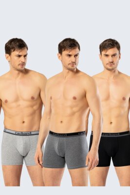 3'lü Erkek Boxer, Uzun Paça Pamuklu Likralı Erkek Boxer - 1