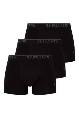 U.S. Polo Assn. - 3'lü Paket Kemeri Marka Baskılı Arma Nakışlı Pamuklu Likralı Erkek Boxer