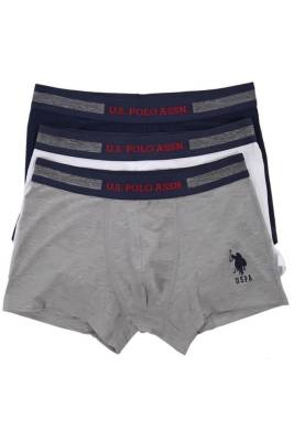 U.S. Polo Assn. - 3'lü Paket Siyah Beyaz Lacivert Kemeri Marka Baskılı Pamuklu Likralı Erkek Boxer (1)