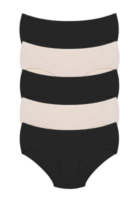 Ren - 5 adet Karışık Renk İz Yapmayan Dikişsiz Lazer Kesim Görünmez Külot, Pamuklu Ağ,(3 siyah 2 ten)