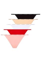 5'li Paket Siyah Beyaz Ten Karışık Renkli Kadın String - 3