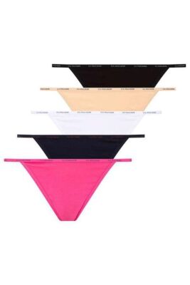 5'li Paket Siyah Beyaz Ten Karışık Renkli Kadın String - 2