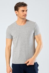 %95 Pamuk %5 Likra Bisiklet Yaka Erkek T-shirt Gri