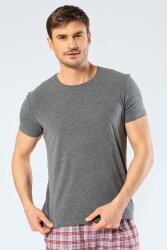 %95 Pamuk %5 Likra Bisiklet Yaka Erkek T-shirt Antrasit