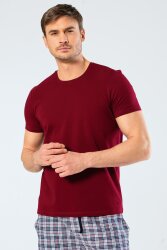 %95 Pamuk %5 Likra Bisiklet Yaka Erkek T-shirt Bordo