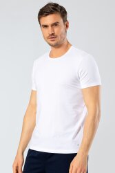 %95 Pamuk %5 Likra Bisiklet Yaka Erkek T-shirt Beyaz