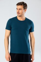 %95 Pamuk %5 Likra Bisiklet Yaka Erkek T-shirt Petrol