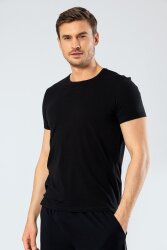%95 Pamuk %5 Likra Bisiklet Yaka Erkek T-shirt Siyah